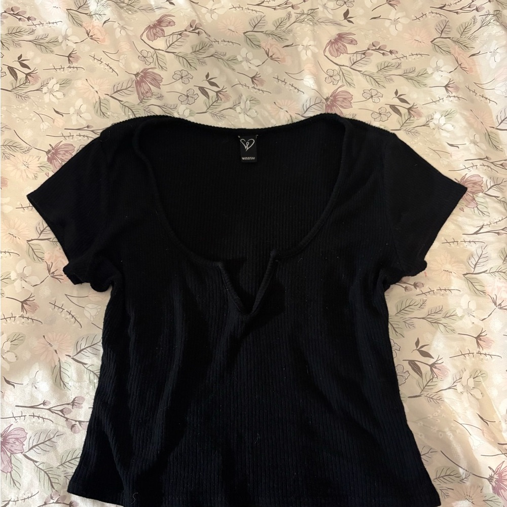 Windsor Black Scoop Neck Ribbed Tee